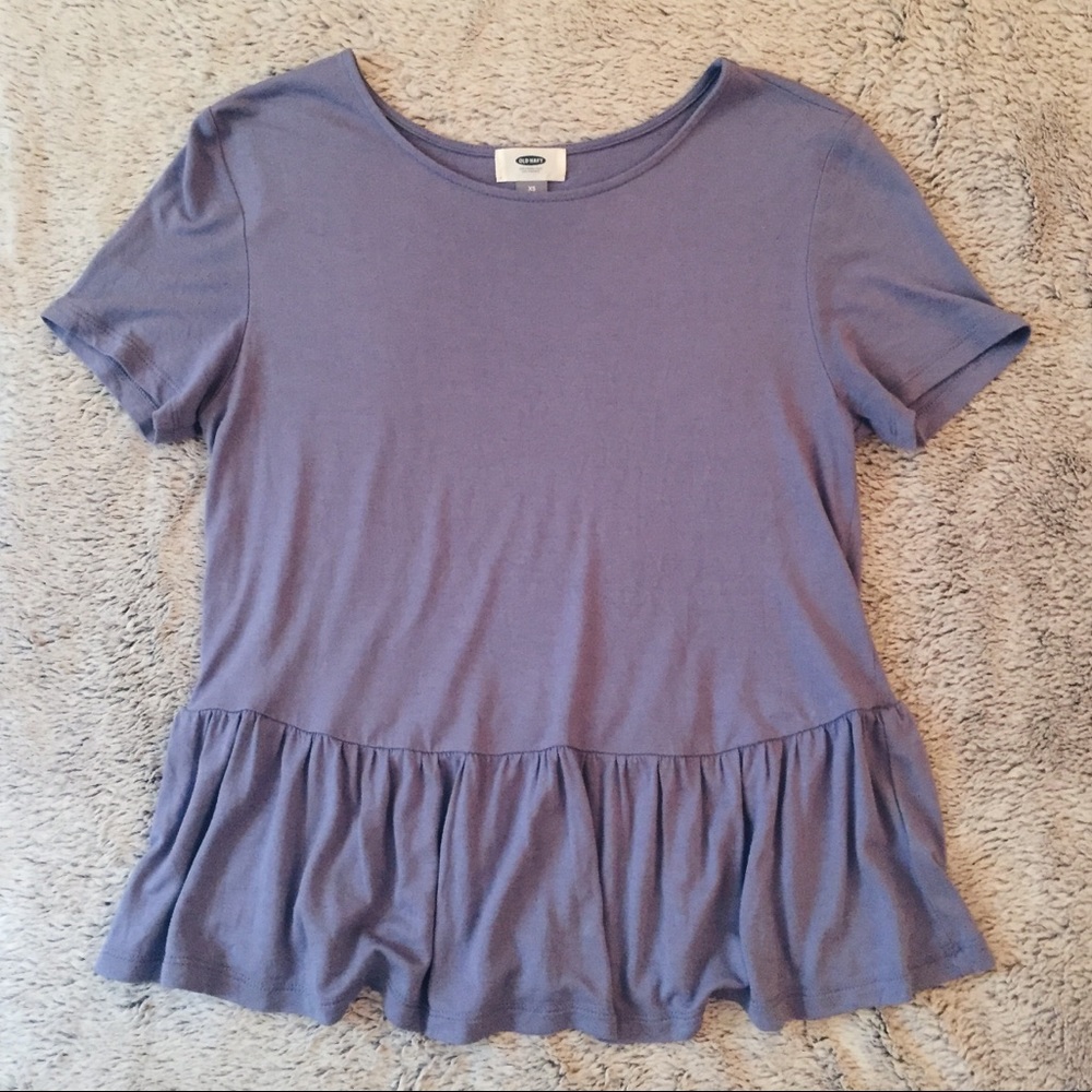 Old Navy Blue Ruffle Hem Short Sleeve Top